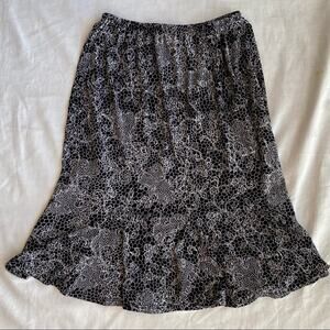 RONNI NICOLE M Black‎ & White Floral Print Stretch Knit Elastic Waist Skirt